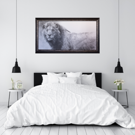 The Warrior Lion by Robert Bateman staged for bedroom