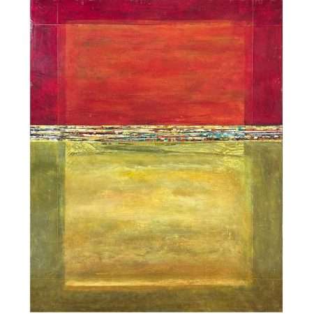 Crimson and Chartreuse Abstract - 48x36 original acrylic on board art by Canadian artist Fiona Hoop