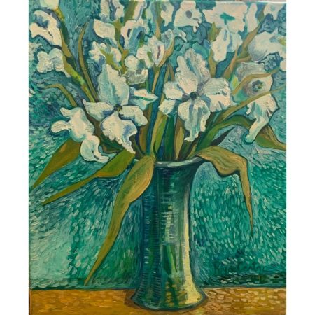 White Gladiolus original oil on canvas art from local artist Pili Rey_24x24_500