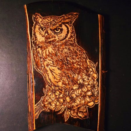 Blossomwood Guardian Owl Burnt Wood Art